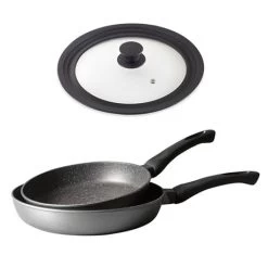 Lot 2 Poêles Avec Revêtement Dur Comme La Pierre 24 Et 28 Cm Et Couvercle Multi-diamètres