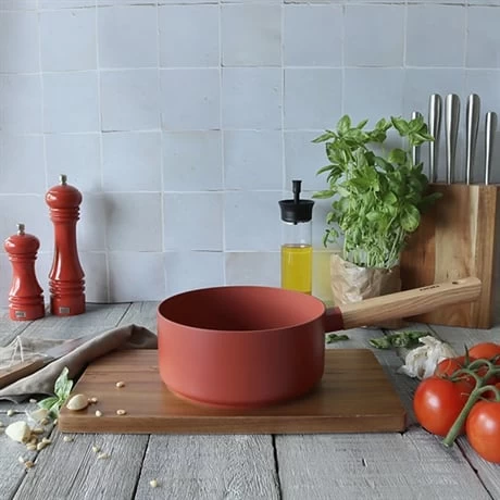 Casserole Ector Induction Aluminium Revêtu Manche En Bois 16 Cm Rouge – Image 2