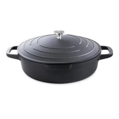 Cocotte Légère Basse Ronde En Fonte D'aluminium 28 Cm 4,1 L Coloris Noir
