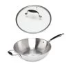 Lot Wok Tout Inox Et Couvercle Verre 30 Cm Excell'Inox