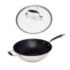 Lot Wok Inox Antiadhérent Et Couvercle Verre 30 Cm Excell'Inox