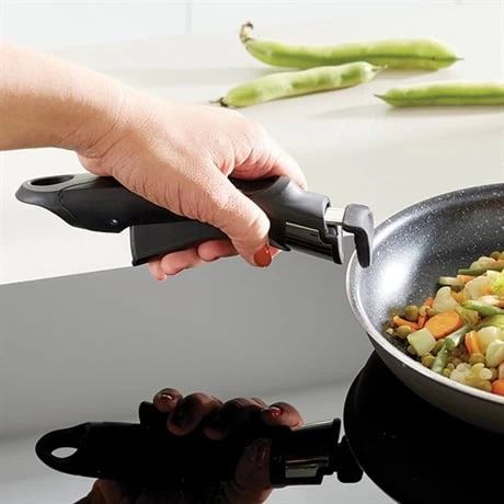 Batterie Poêles Anti-adhérentes Effet Pierre Manche Amovible Et 2 éponges Végétales – Image 2