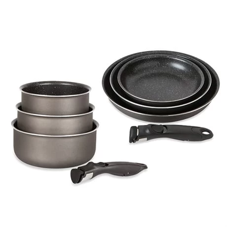 Lot 3 Casseroles Et 3 Poêles Anti-adhésives Effet Pierre Et 2 Manches Amovibles