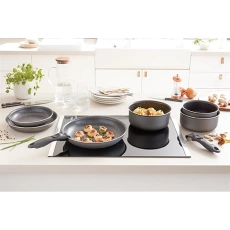 Lot 3 Casseroles Et 3 Poêles Anti-adhésives Effet Pierre Et 2 Manches Amovibles – Image 2