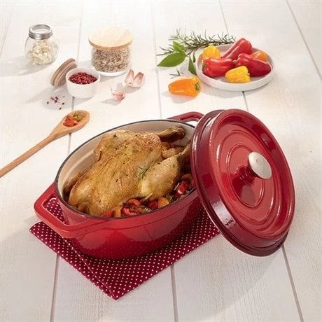 Cocotte En Fonte Ovale 29 Cm 4 L Rouge – Image 3