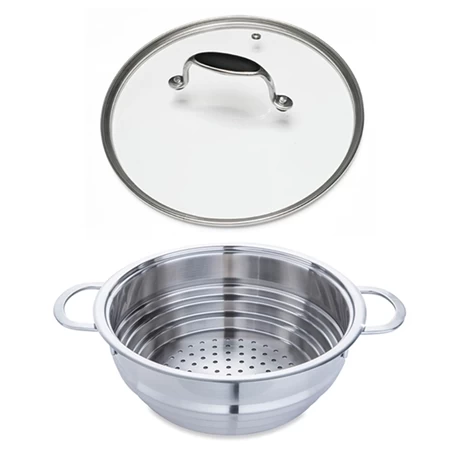 Lot Panier Vapeur Multidiamètre Et Couvercle En Verre Excell'Inox 24 Cm