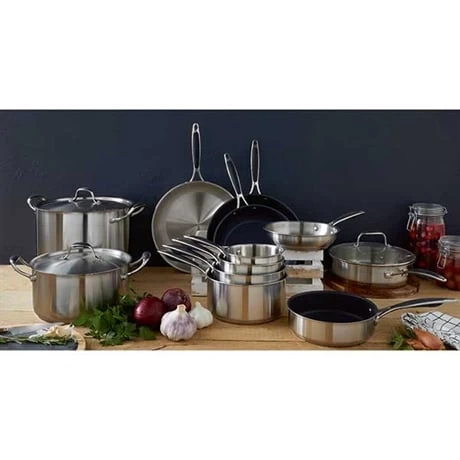 Batterie De Cuisine Excell'inox 3 Poêles Inox Revêtu Et 3 Casseroles Inox – Image 3