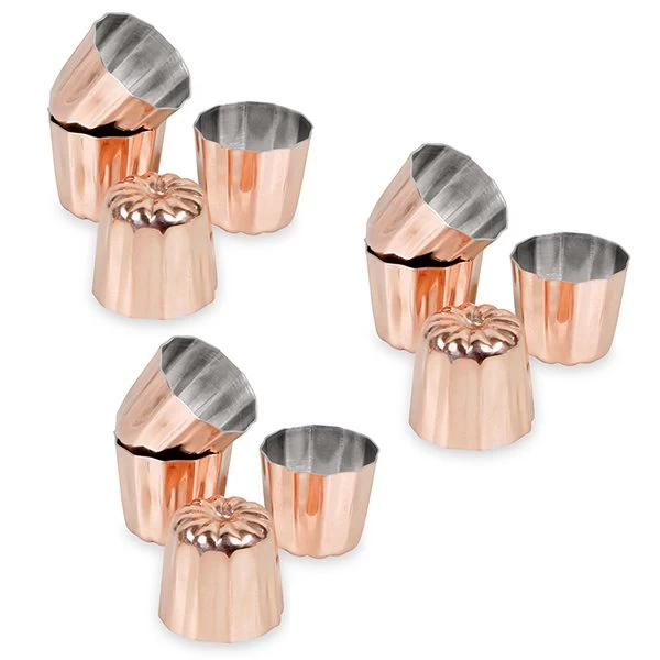 Patisse Lot 12 Moules à Canelés Bordelais Cuivre 3,5 Cm