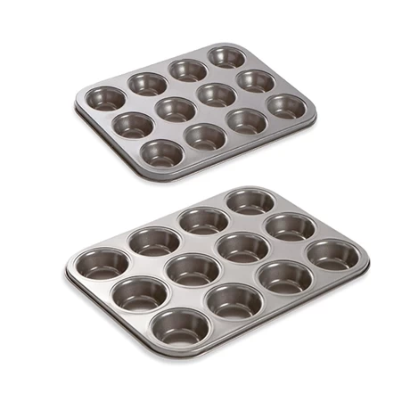 Lot 2 Plaques 12 Muffins Et 12 Mini-muffins Acier Revêtement Antiadhérent – Image 2